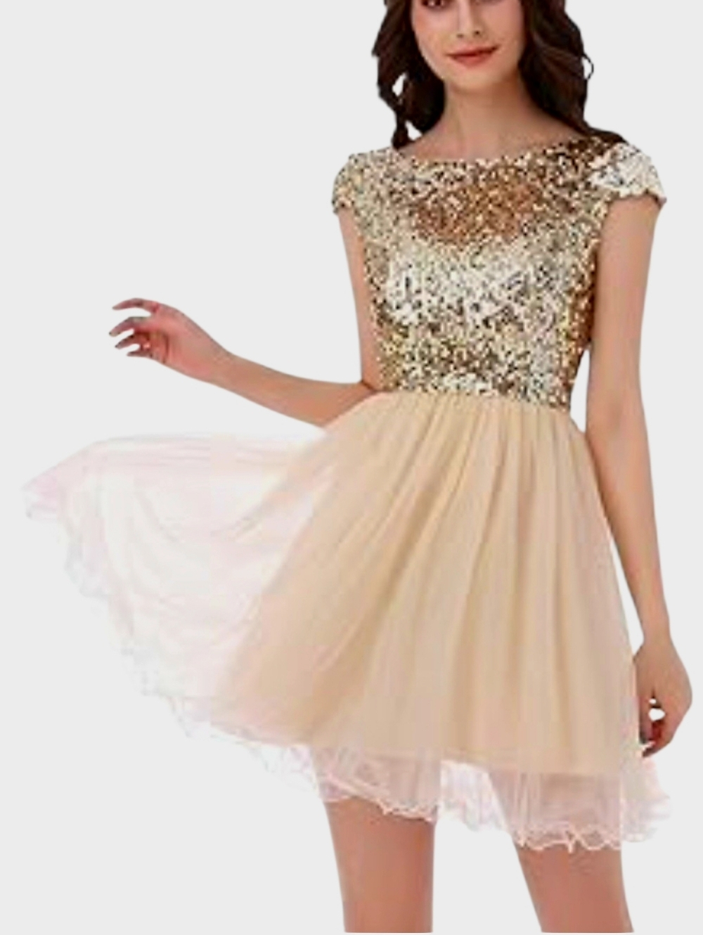 SALE Rue 21 Sequin & Tulle Mini Dress Blush Cream Gold Homecoming Party M NWT
